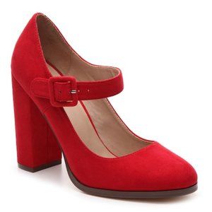 Mix No 6 Asuviel Red Faux Suede Pumps Shoes Size 8M Womens Heels Mary Jane